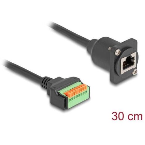 Delock d-typ cable rj45 hembra a terminalblock cat.5e negro 30 cm