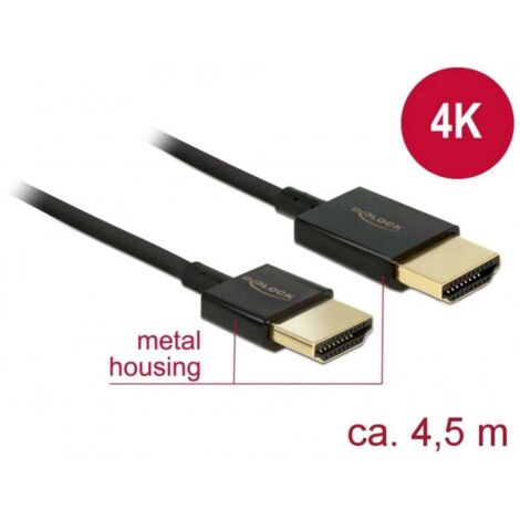 Delock HDMI Cavo Spina HDMI-A, Spina HDMI-A 4.50 m Nero 84775 UHD 4K,, contatti connettore dorati Cavo HDMI