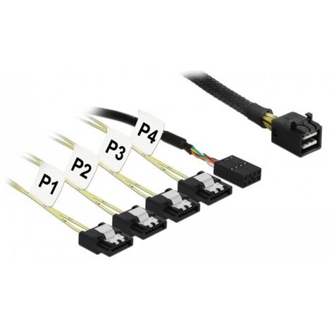 Delock Kabel Mini SAS HD SFF-8643 &gt4 x SATA 7 Pin Reverse + Sideband 0,5 m