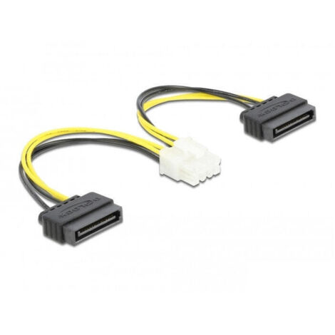 Delock stromcable 2 x sata 15 pin macho a 8 pin eps macho 15 cm
