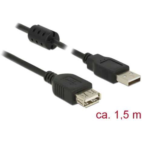 Delock USB-Kabel  USB 2.0 USB-A Stecker, USB-A Buchse 1.50 m Schwarz mit Ferritkern 84884