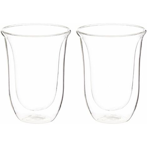 De'Longhi Bicchieri Cappuccino, Tazze di Vetro per Latte Macchiato, Vetro Borosilicato ritenzione del calore, Capacità 220ml, Set di 2, DLSC312, Trasparente