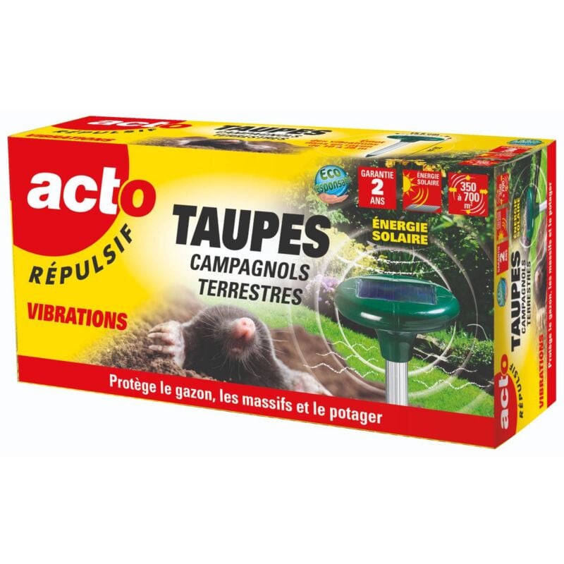 Retro - Répulsif taupes Campagnols Terrestres à Énergie Solaire - 350m²