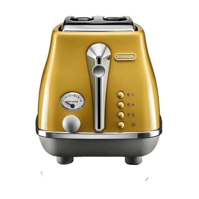 Toaster Delonghi icona capitals 2 tranches - 900W - Grille pain 3 fonctions - Chauffe viennoisseries inclus - Jaune