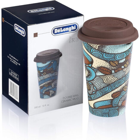 DeLonghi DLSC055 Tasse isotherme en ceramique a double paroi, 300 ml, avec couvercle en silicone
