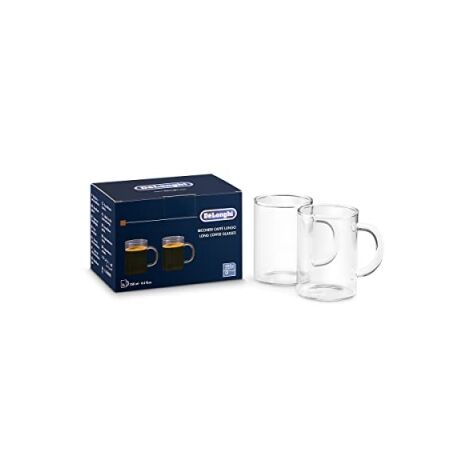 De'longhi DLSC320 Set di lunghi bicchieri di caffè americani, tazza di vetro borosilicato resistente, comodo da tenere, lavabile