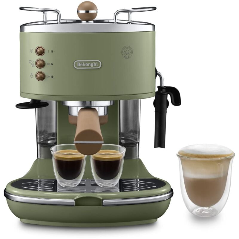 De'Longhi Icona Vintage ECOV311.GR Macchina da Espresso Manuale e Cappuccino, per Caffè in Polvere e Cialde E.S.E., Spegnimento automatico, Caldaia