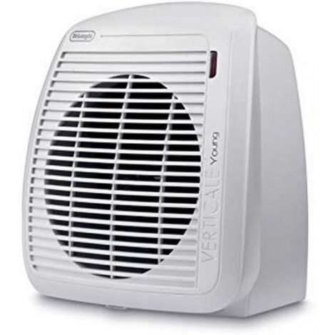 De'longhi hvy1020 termoventilatore verticale young, silenzioso e leggero, protezione antigoccia, maniglia, dispositivo di sicurezza, luce, protezione antigelo, piccole dimensioni, 2000watt, bianco