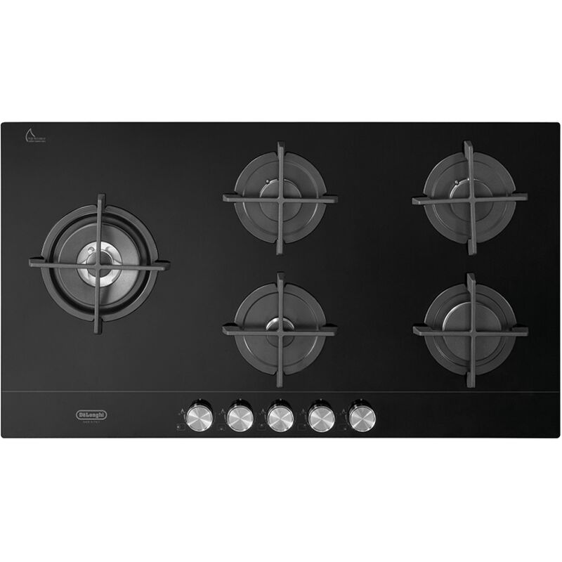 Delonghi – Table de cuisson à gaz encastrable 90 cm 5 brûleurs – Grilles en fonte – Brûleur double couronne – Contrôle de flamme 9 niveaux - NSL 590 Delonghi – Table de cuisson à gaz encastrable 90 cm 5 brûleurs – Grilles en fonte – Brûleur double couronne – Contrôle de flamme 9 niveaux - NSL 590