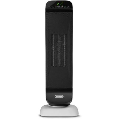 De'longhi termoventilatore ceramico a torre, 2 livelli di potenza, telecomando, timer 24 ore, funzione rotante ed eco, termostato di sicurezza, per stanze fino a 60 m3, 2000w, hfx25s20, bianco/nero