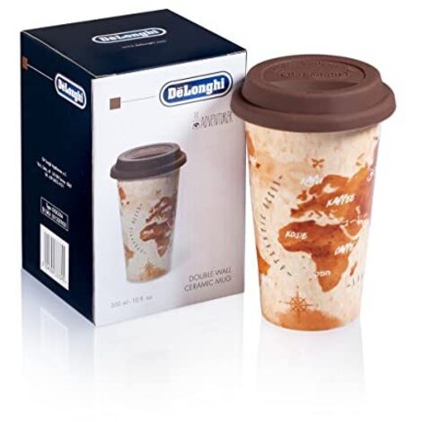 De'Longhi Travel Mug DLSC056 Thermos a Doppia Parete per Drink Caldi e Freddi, Facile da Trasportare, Custodia Antiscivolo in Silicone, 300 ml di Capacità