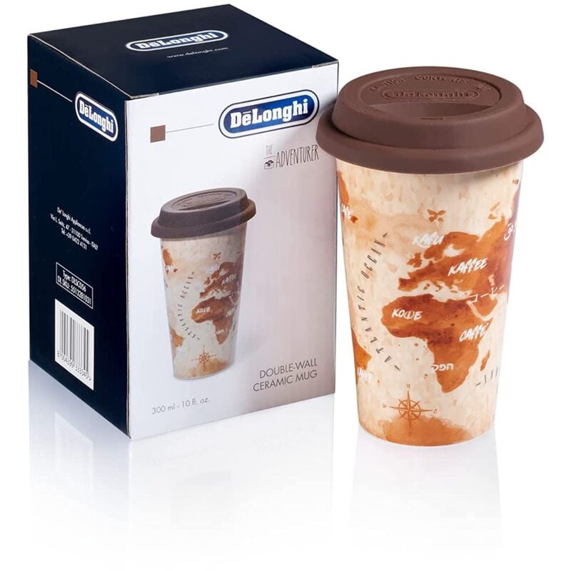 Image of De'Longhi Travel Mug DLSC056 Thermos a Doppia Parete per Drink Caldi e Frossodi, Facile da Trasportare, Custodia Antiscivolo in Silicone, 300 ml di