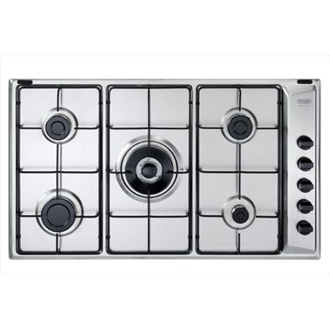 DeLonghi YAL59 DD Piano Cottura a Gas 5 Zone 1 Bruciatore Ultrarapido Griglie in piattina smaltata 90 cm Acciaio Inox
