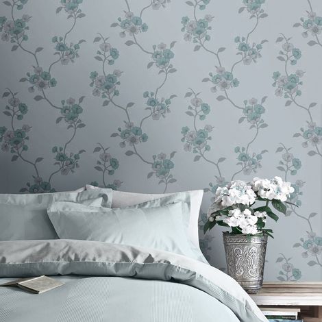 Delta Floral Duck Egg Blue Couture 701623 Muriva Wallpaper