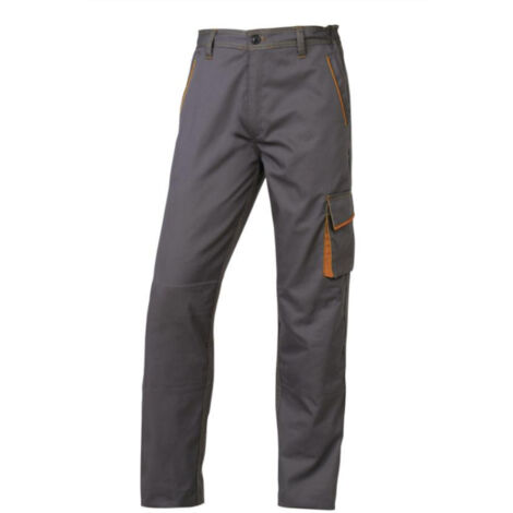 Delta Plus – Pantalon de travail haute visibilité gris/orange – 65% polyester 35% coton – Taille élastiquée 32/34 – 5 poches pratiques