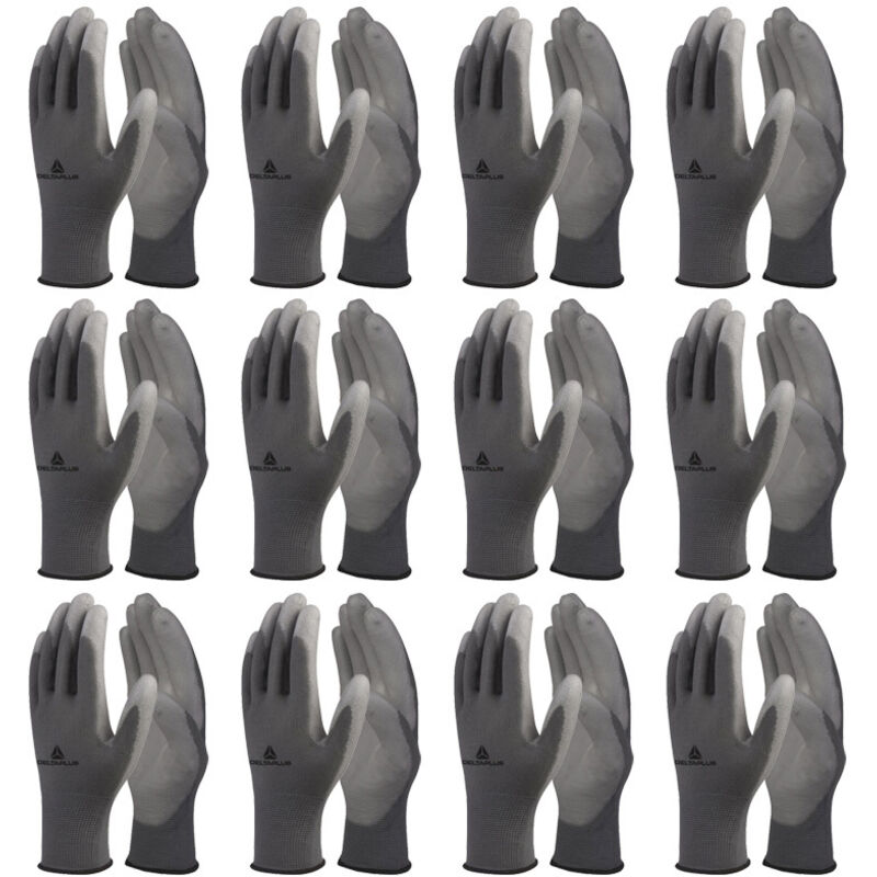 Pack mit 12 Paar gestrickten, beschichteten Handschuhen, Gitter 13 PES/PU, grau, Größe 6