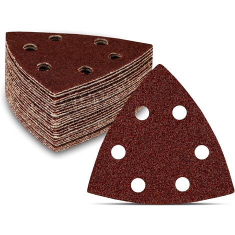 Delta-Sanding Triangles │ 60 pieces │ 6 holes │ 90 x 90 x 90 mm │ Mixpack (10 x grit 40/60/80/120/180/240 each) │ for delta sanders │ Sanding Sheets │ Sandpaper