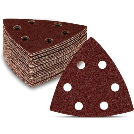Delta-Triangles de Ponçage │ 60 pièces │ 6 trous │ 90 x 90 x 90 mm │ Mixpack (10 x grain 40/60/80/120/180/240 chacun) │ pour ponceuses delta │ Feuilles Abrasives │ Papier Abrasif