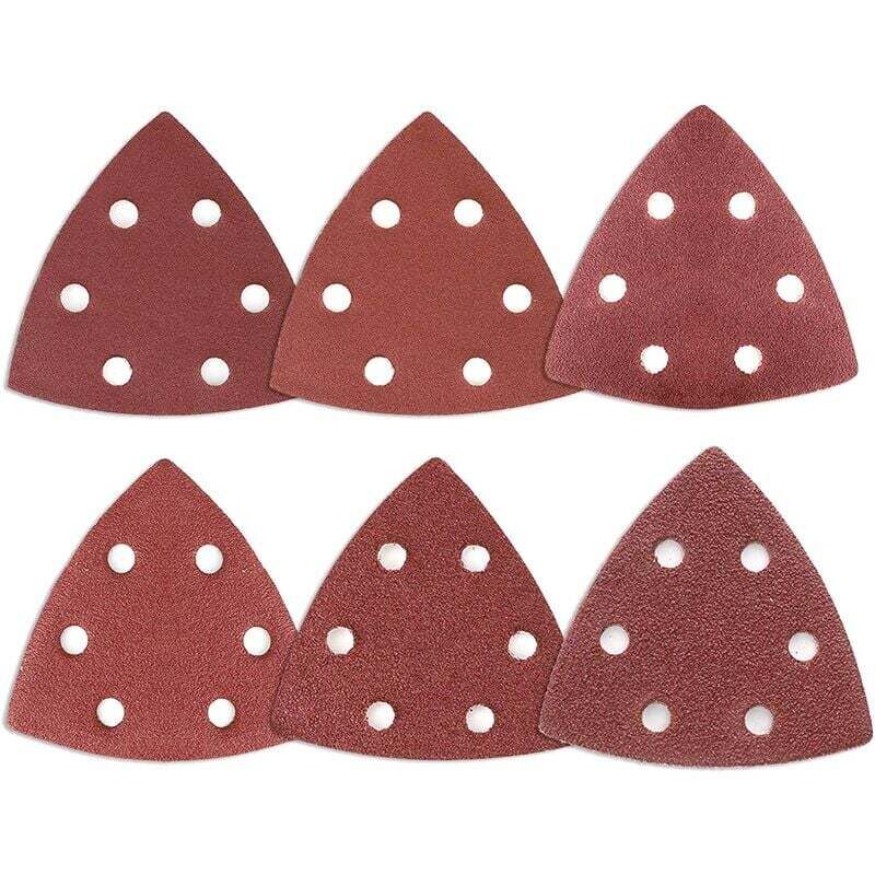 Delta-Triangles de Ponçage,120 pièces 6 Trous Triangles Abrasifs Delta Mixpack (20 x grain 40/60/80/120/180/180/240 chacun),90x90x90mm Papier Abrasif