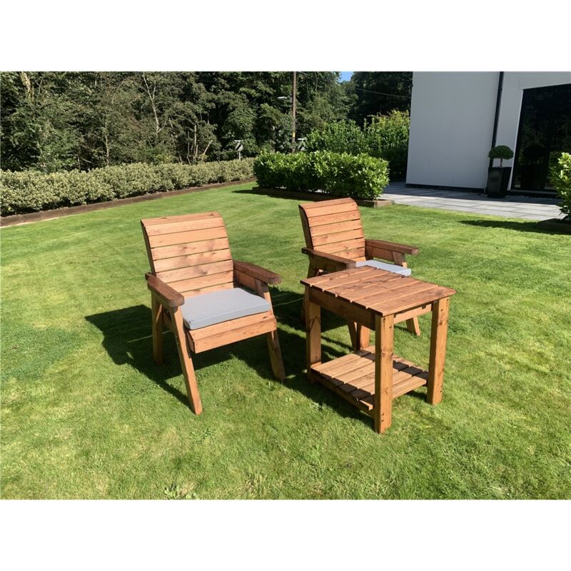 Deluxe 2 Chair & Table Outdoor Set With 2 X Chair Cushion Grey