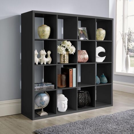 Deluxe Chunky Storage Cube 16 Shelf Bookcase Wooden Display Unit Organiser Black