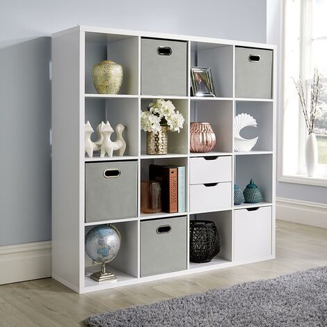 Deluxe Chunky Storage Cube 16 Shelf Bookcase Wooden Display Unit Organiser White