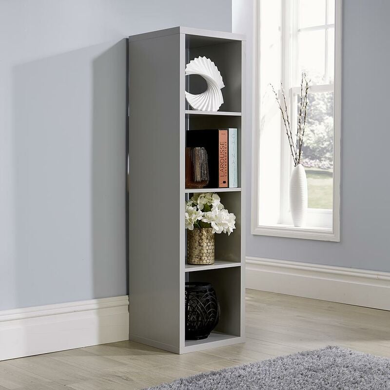 Deluxe Chunky Storage Cube 4 Shelf Bookcase Wooden Display Unit Organiser Grey