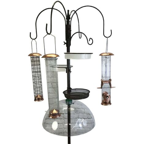 Deluxe Complete Metal Bird Feeding Station with Large Copper Style Feeders & Baffle