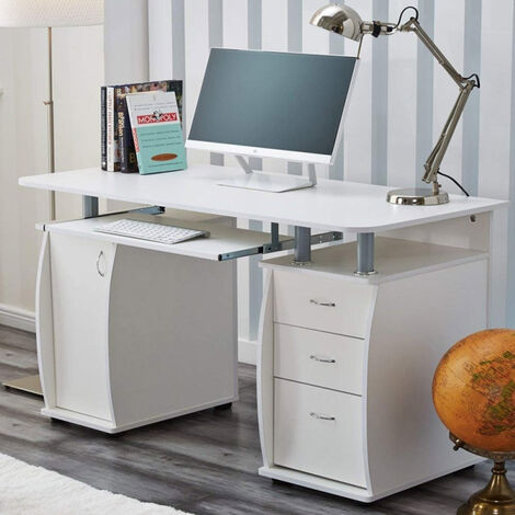 Deluxe Computer Desk With Cabinet and 3 Drawers - White