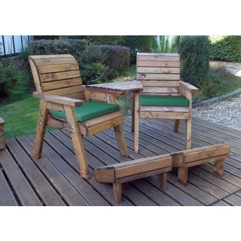 Deluxe Lounger Set Angled with Green Cushions - Fully Assembled