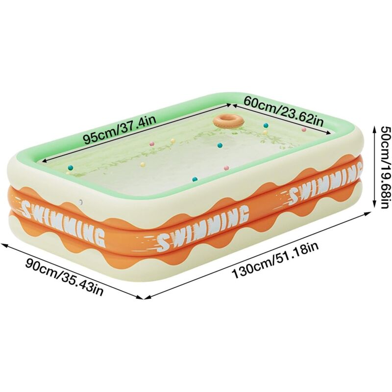 Deluxe Piscine gonflable rectangulaire pour enfant 130 x 90 x 50 cm, NL1HJ5WSLLSSUX3M