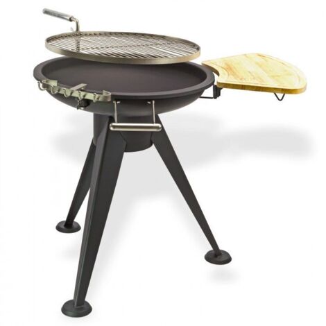 Dema – Barbecue rond charbon avec grille tournante 550mm – Acier inoxydable – Hauteur 900mm – Récupérateur de cendres intégré