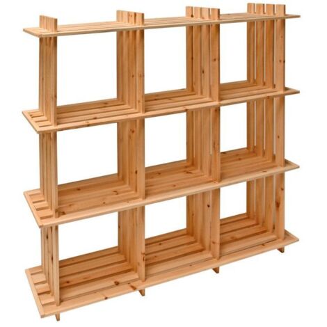 Dema – Étagère bibliothèque en pin massif – 9 casiers – Dimensions 113 x 27 x 110 cm – Finition bois brut non traité – Pour rangement livres et objets