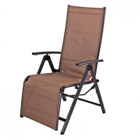 Dema – Chaise longue en aluminium gris anthracite – Revêtement synthétique gris/beige – Haut dossier réglable – Pliable et légère