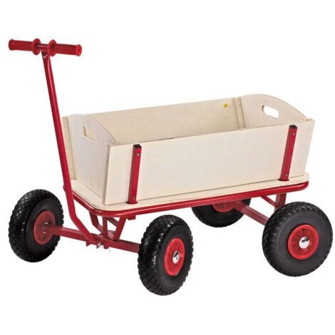 Dema – Chariot de jardin en bois – Charge max 40 kg – Dimensions 166x60x91 cm – Roues caoutchouc plein 210 mm – Parois latérales amovibles
