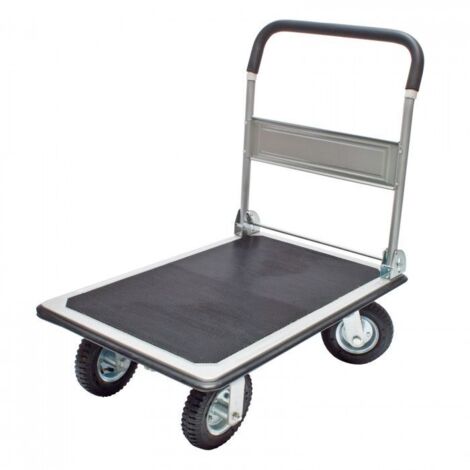 Dema – Chariot de manutention 350 kg – Pneus gonflables Ø 22 cm – Poignée rabattable – Surface antidérapante – Roues à roulement à billes