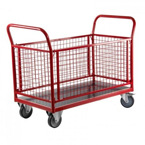 Dema – Chariot d'atelier modulable avec parois grillagées – Charge max 500 kg – Dimensions 1400 x 670 x 1070 mm – Plateau 1220 x 615 mm