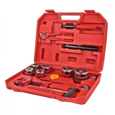 Dema – Coffret tarauds et filières 12 pièces – Filières ¼' à 1 ¼' – Cliquet réversible et accessoires – Pour travaux de plomberie