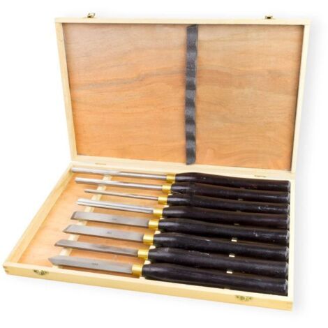Dema – Coffret de 8 ciseaux à bois HSS – Manche extra long pour sécurité – Idéal pour sculpture et tournage – Rangement pratique