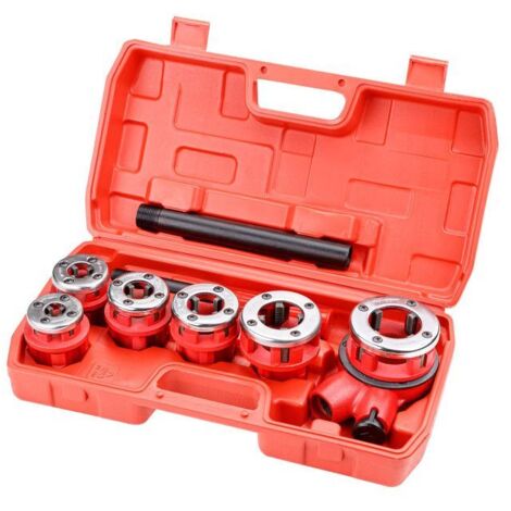 Dema – Coffret de 9 pièces – 6 filières HSS pour plomberie – Cliquet réversible et poignée en acier – Utilisation professionnelle