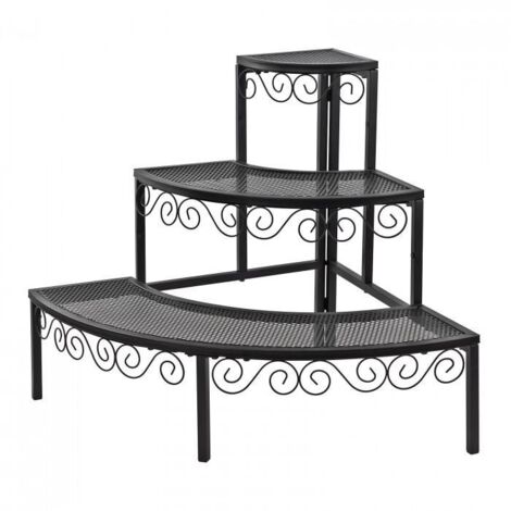 Dema – Étagère d'angle pour plantes en métal 3 niveaux – Acier noir – Charge 10 kg par niveau – Hauteur 610 mm – Surface 0,28 m²