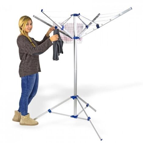 Dema – Étendoir à linge parapluie 16 mètres – Corde nylon Ø 3 mm – Hauteur réglable 74 à 150 cm – Structure aluminium légère et solide
