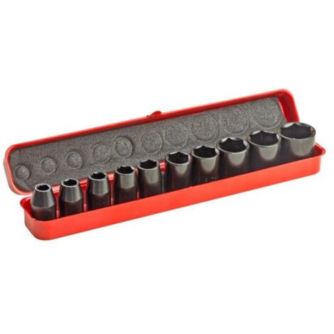 Dema – Jeu de 10 douilles pour clé à choc ½' – Tailles 9-27 mm en chrome vanadium – Usage intensif pour mécanique et bricolage