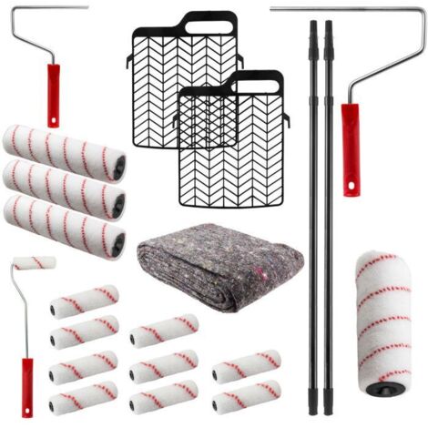 Dema – Set de peinture 22 pièces – 3 rouleaux 250mm, 1 rouleau 180mm, 10 rouleaux 100mm en nylon – 2 manches télescopiques réglables