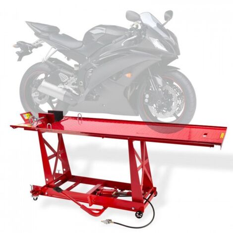 Dema – Pont élévateur moto 450 kg – Longueur 2770 mm – Hauteur levée 200 à 840 mm – Largeur utile 550 mm – Raccord pneumatique ¼"
