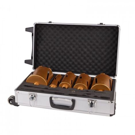 Dema – Scie cloche diamantée 11 pièces – Pour béton armé – Longueur utile 155 mm – Profondeur max. 340 mm – Valise de transport incluse