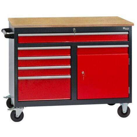 Dema – Servante d'atelier mobile 5 tiroirs 1 porte – Dimensions 126 x 61 x 93 cm – Charge maximale 300 kg – Établi en métal avec roues directionnelles