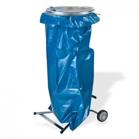 Dema – Support de poubelle mobile 120 L – Métal galvanisé – Couvercle Ø 350 mm – Grandes roues légères en PVC – Dimensions 440x480x940 mm
