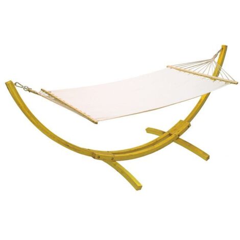 Dema – Support hamac en bois lamellé-collé 320cm – Charge 300kg – Inclus hamac écru 200x120cm – Installation facile avec mousquetons - HG320