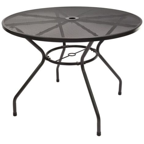 Dema – Table ronde en métal maillé ø 100 cm – Hauteur 72 cm – Pour déjeuners en extérieur – Ouverture pour parasol